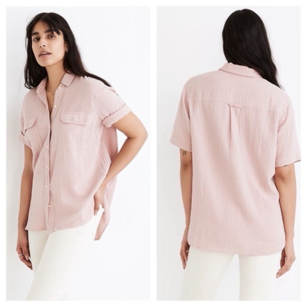 Madewell Lightspun Short-Sleeve Wisteria Pink Flap-Pocket Shirt Size XXS